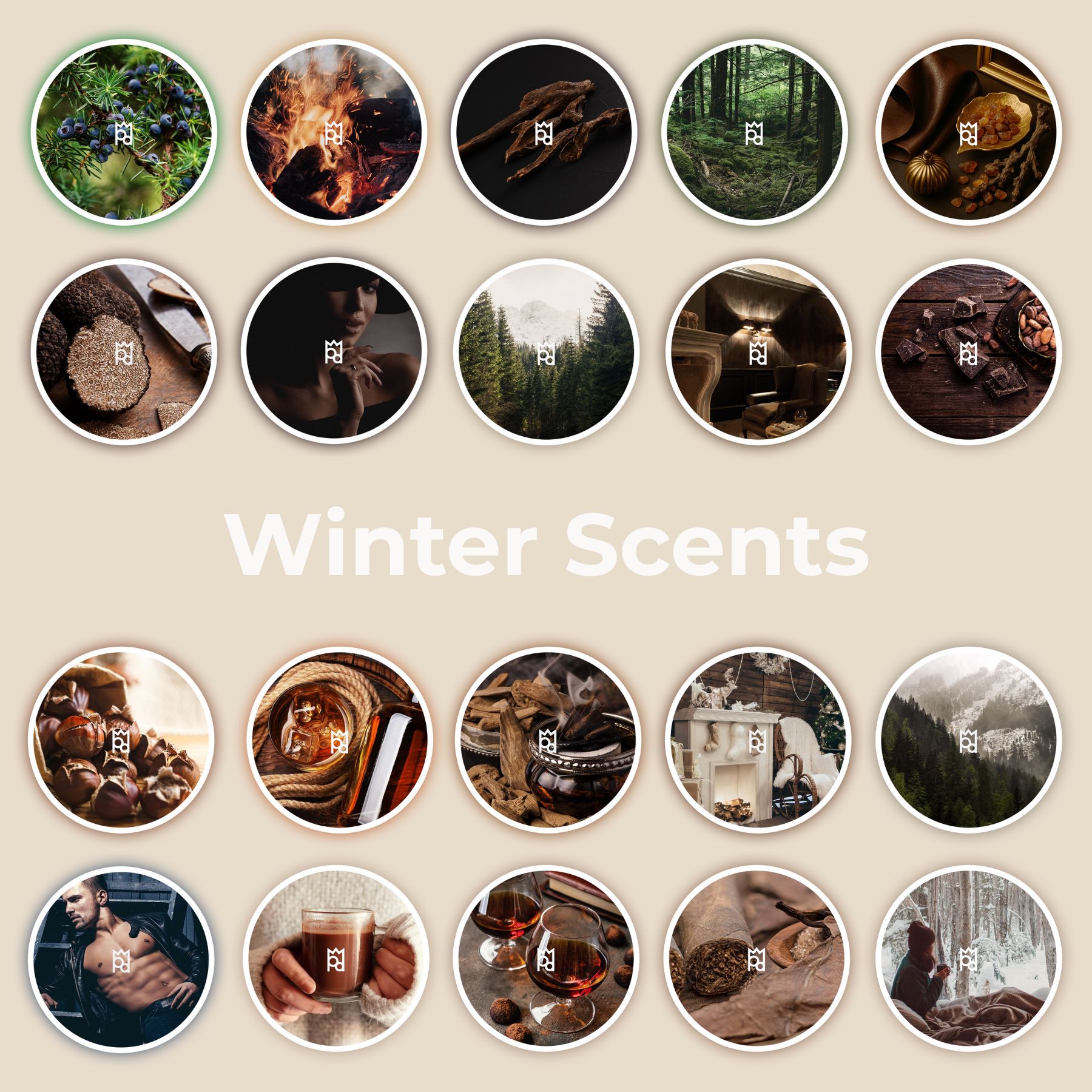 Winter Fragrance Sample Kit with 20 best-selling woody, smoky, amber and cozy scents